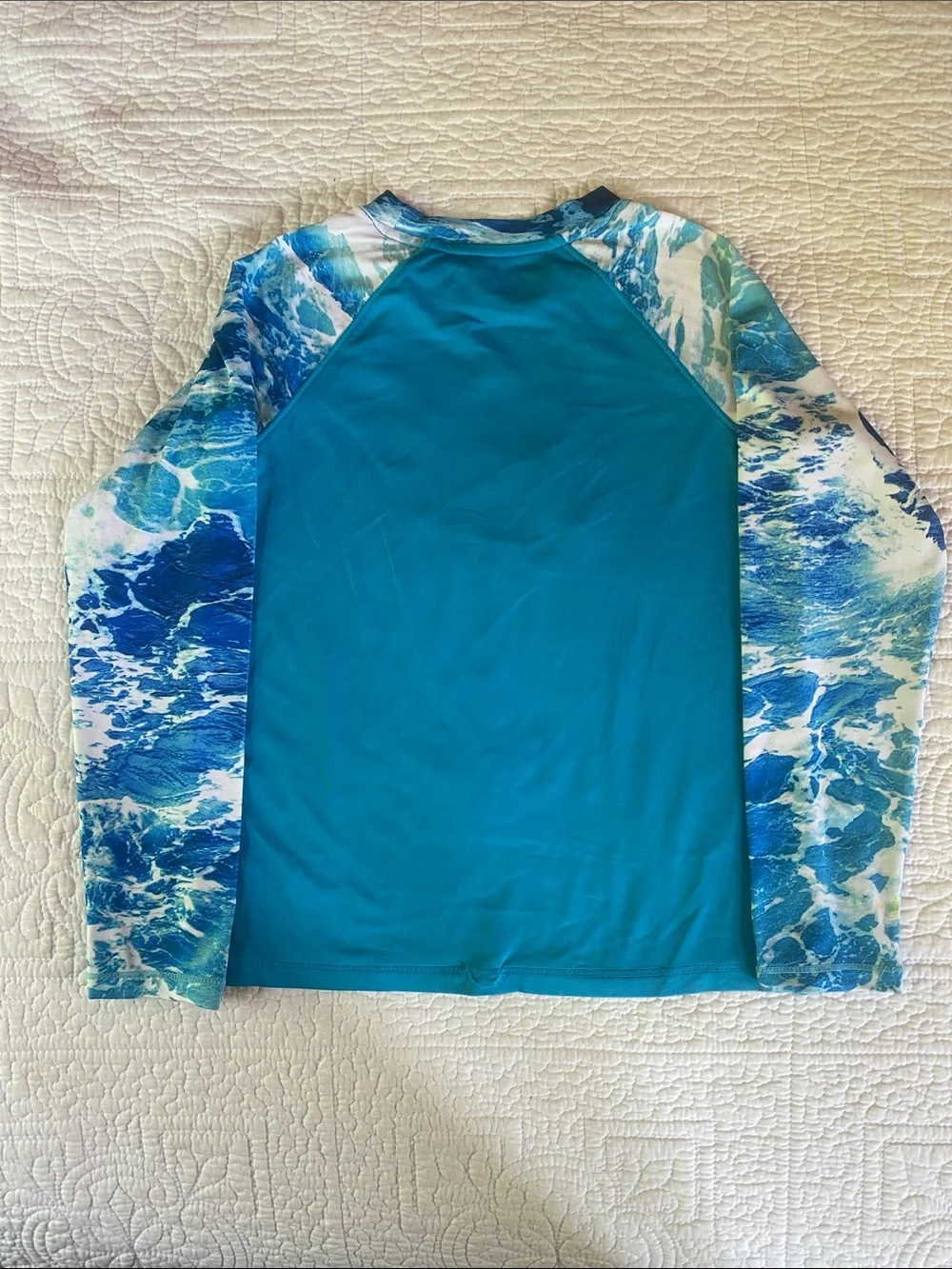 Reel Legends Kids Teal Swim Rashguard with Ocean-Print Sleeves